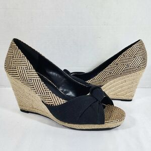 Kelly & Katie IVALA Espadrille Wedge Peep Open Toe Shoes Black Womens 10 M